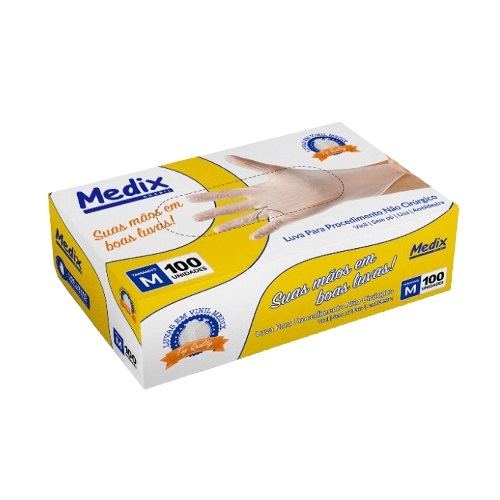 Luvas Descartáveis em Vinil Lisa sem Talco Medix Tamanho M com 100 Unidades - Imagem 2