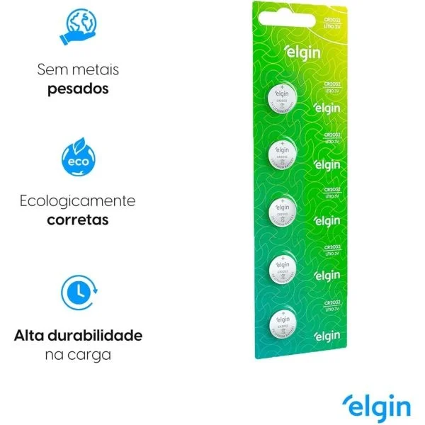 Bateria de Lítio Elgin CR2032 Cartela com 5 Unidades - Imagem 2