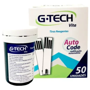 Tira Reagente para Glicemia Glicose Diabetes G-Tech Vita Caixa com 50 Unidades